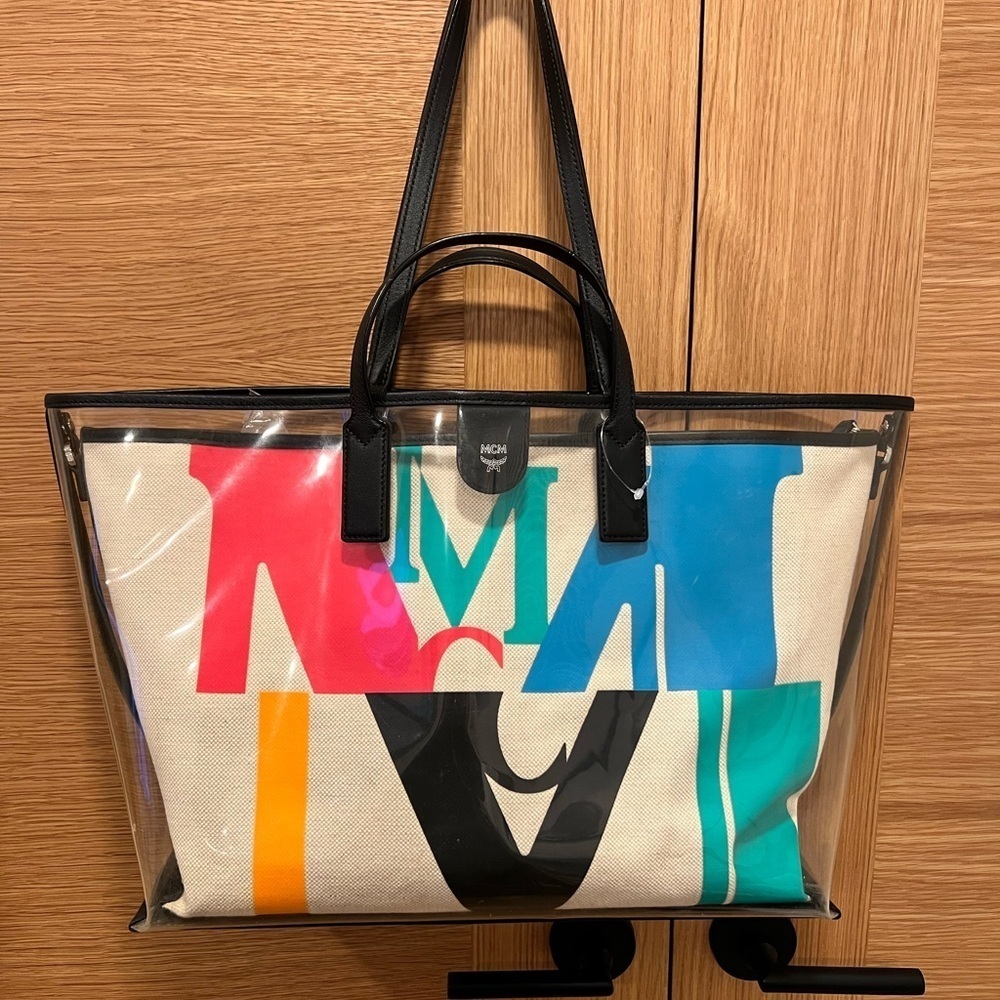 MCM | Transparent/black | PVC And Leather | Glitch Logo  |Shopper Tote | NEW